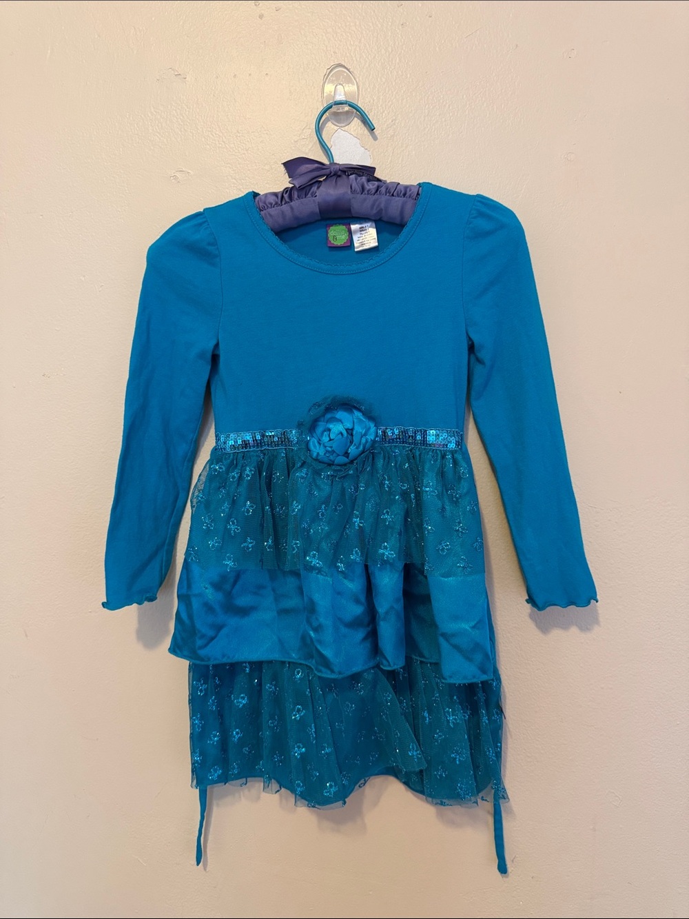 Dollie & Me Teal Blue Long-Sleeve Layered Tulle Dress